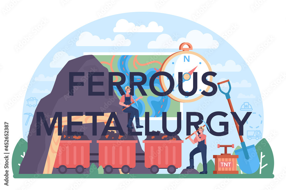 Obraz premium Ferrous metallurgy typographic header. Steel or metal extracting
