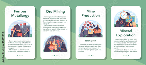 Ferrous metallurgy mobile application banner set. Steel or metal extracting