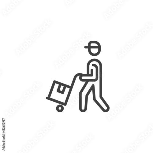 Man with delivery cart line icon