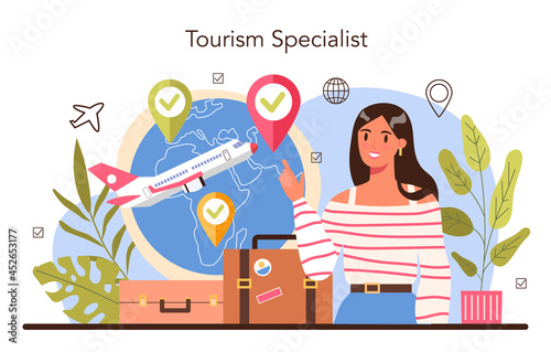 Tourism specialist concept. Travel agent selling tour, cruise, airway