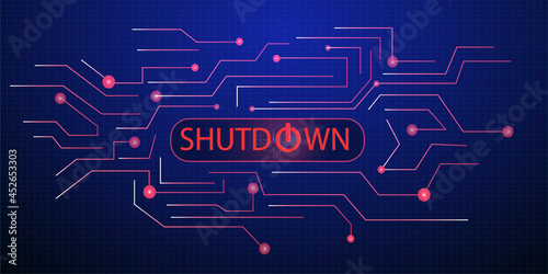 shutdown button on circuit board. concept of business and technology. flat cartoon for the business idea, web design. vector illustration