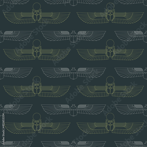Seamless pattern with ancient egyptian symbol Scarab Winged sun for your project