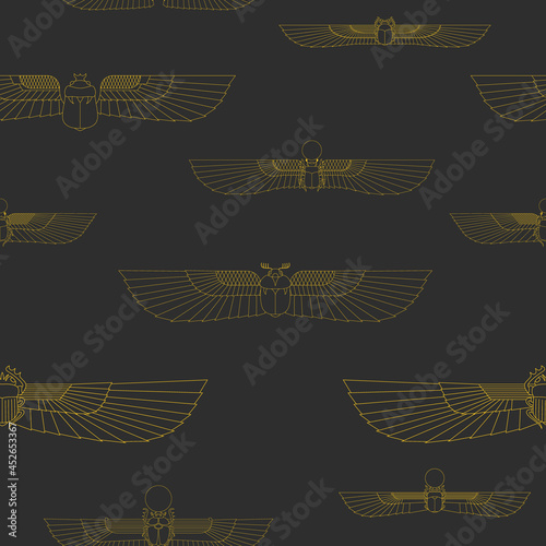 Seamless pattern with ancient egyptian symbol Scarab Winged sun for your project