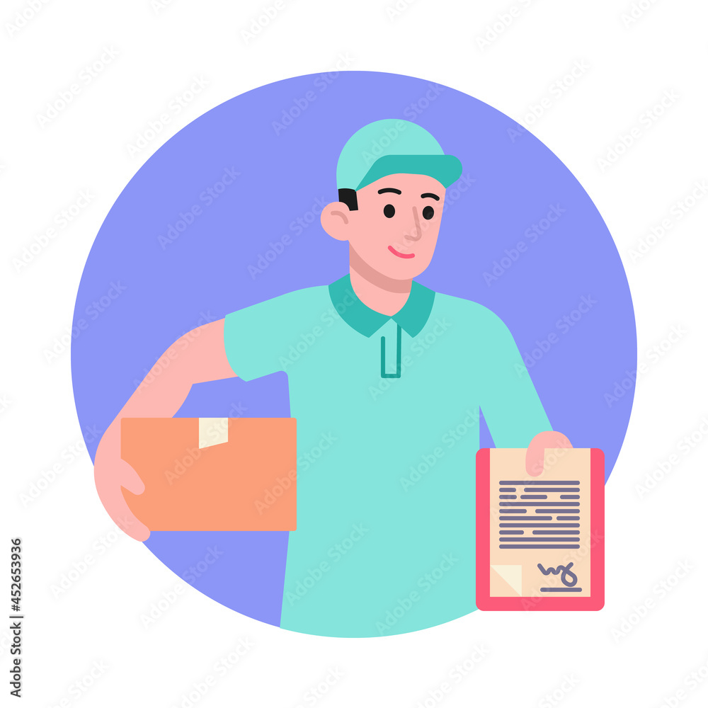 Postman with box and clipboard vector illustration