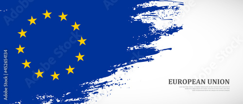 National flag of European Union with textured brush flag. Artistic hand drawn brush flag banner background