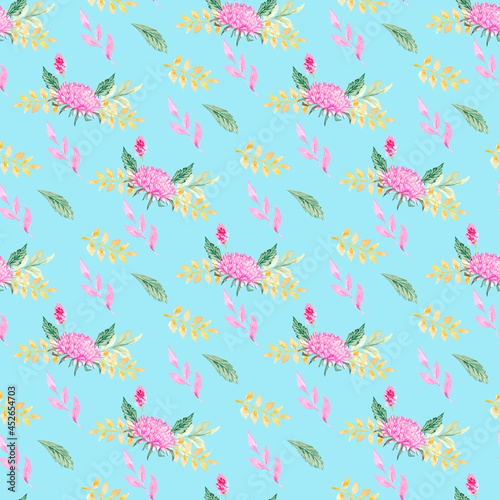 Seamless pattern with autumn pink flowers 2