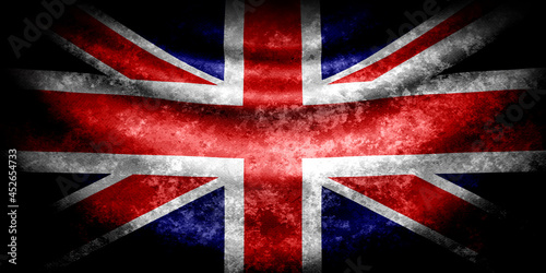 Great Britain dark wavy flag in grunge style with darkened edges. Aged texture