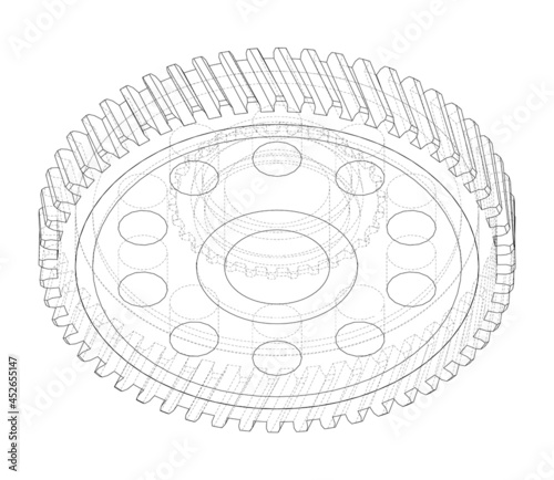 Gear wheel. Vector rendering of 3d