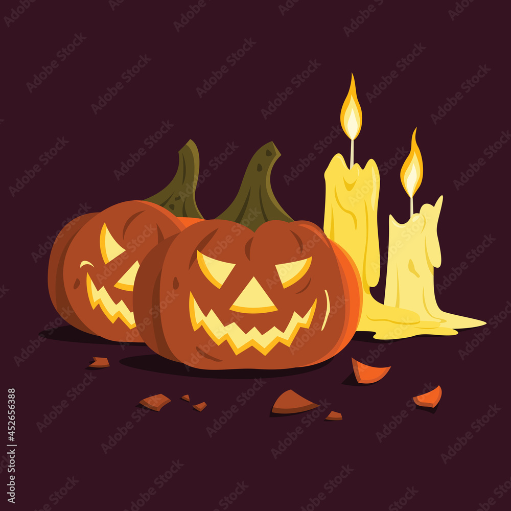 Fototapeta premium The Jack O'lantern and Candles for the Halloween Wallpaper.