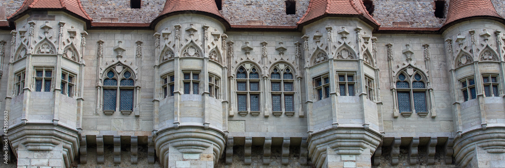 Architectural details at the Corvin Castle in Hunedoara city - Romania 06.Aug.2021
