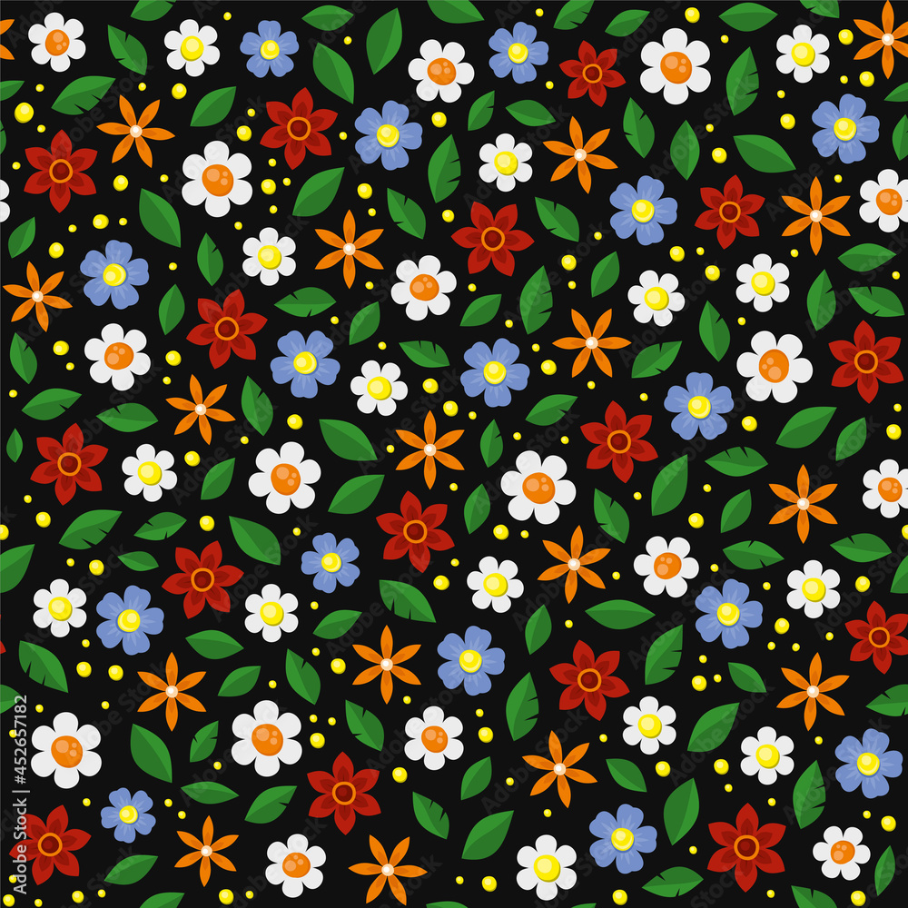 Floral Seamless Pattern on Black Background. Vector Floral Seamless Pattern on Black Background. Vector