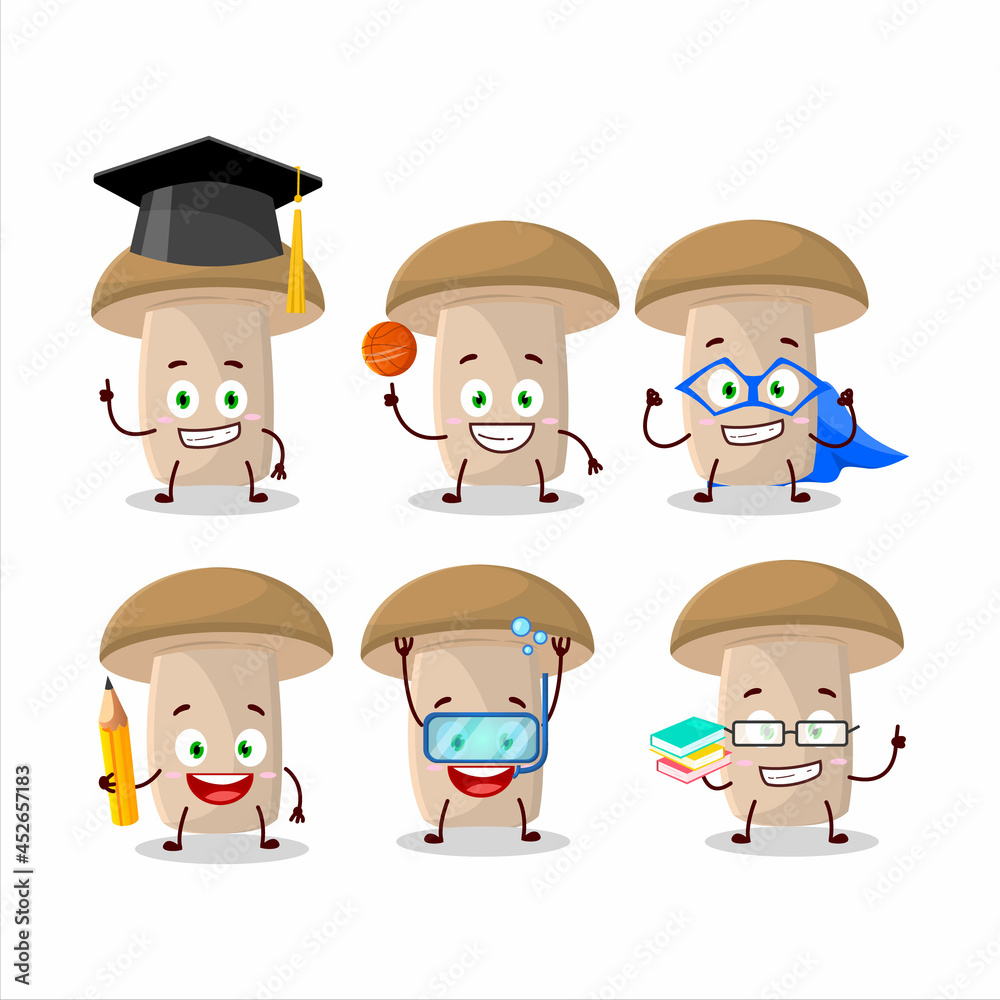 School student of honey fungus cartoon character with various expressions