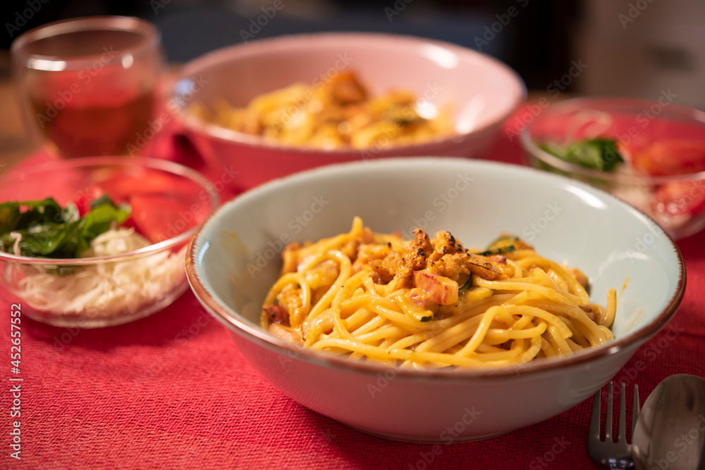 日本の食卓,うにクリームパスタ,