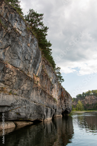 mountain river and rocky banks