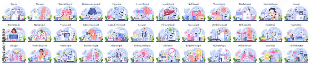 Big doctors set. Healthcare, modern medicine treatment Big doctors set. Healthcare, modern medicine treatment