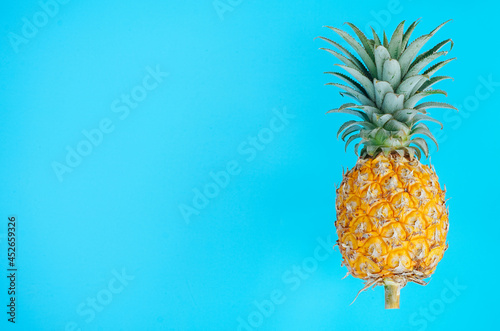 Fresh Pineapple on blue background with copy space