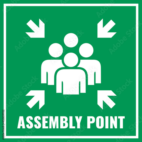 Assembly point vector sign, fire emergency meeting area