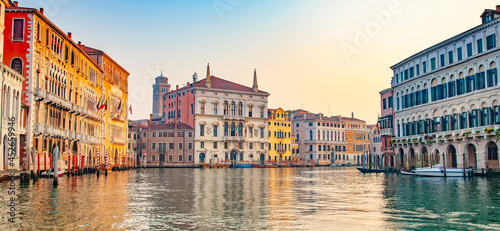 Panorama of Grand Canal in Venice at sunset, Italy