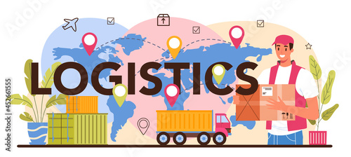 Logistics typographic header. Idea of transportation and distribution