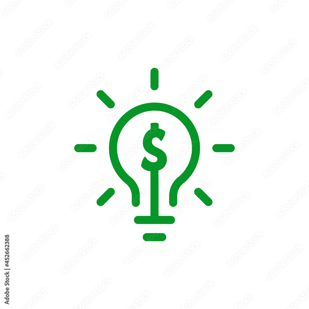 green thin line light bulb with dollar sign green thin line light bulb with dollar sign