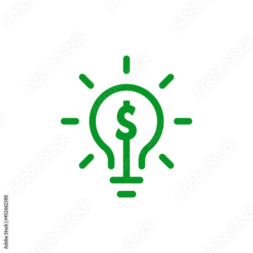 green thin line light bulb with dollar sign