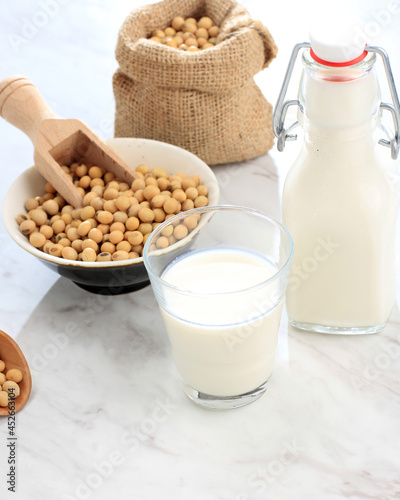 Soy Milk is a Beverage Made From Soy Bean, Called Milk Because it is Yellowish White Similar to Milk. Healthy Alternative for Non-Dairy Milk. In Indonesia also Called Sari Dele photo