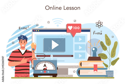 Physics school subject online service or platform. Students explore