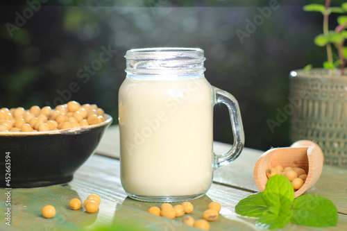 Soy Milk is a Beverage Made From Soy Bean, Called Milk Because it is Yellowish White Similar to Milk. Healthy Alternative for Non-Dairy Milk. In Indonesia also Called Sari Dele/Susu Dele/Susu Kedelai photo