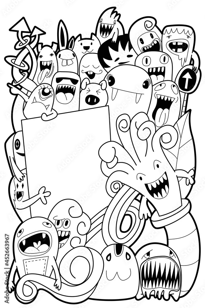 Obraz premium monsters Doodle, Your text themes Standing in front of the board background, illustration.and coloring book