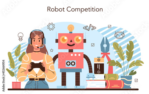Robotics school course concept. Robotic engineering and constructing lesson