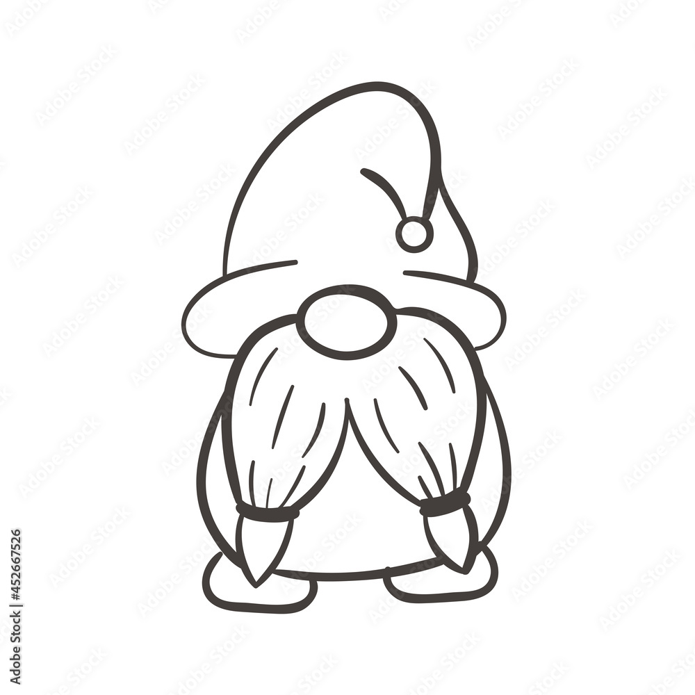 Line Art Christmas Gnomes Design For Coloring Book Isolated On A White 