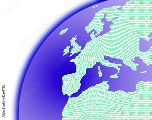 Binary code on a map of Europe, conceptual image