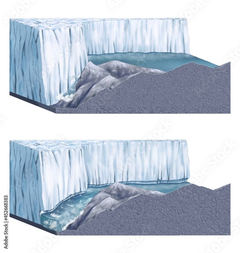 Ice dam failure, illustration photo