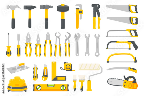 Mechanic tool set vector. Construction tools for home repairs isolated on a white background
