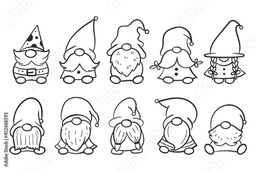 Line art Christmas gnomes design for coloring book isolated on a white background photo
