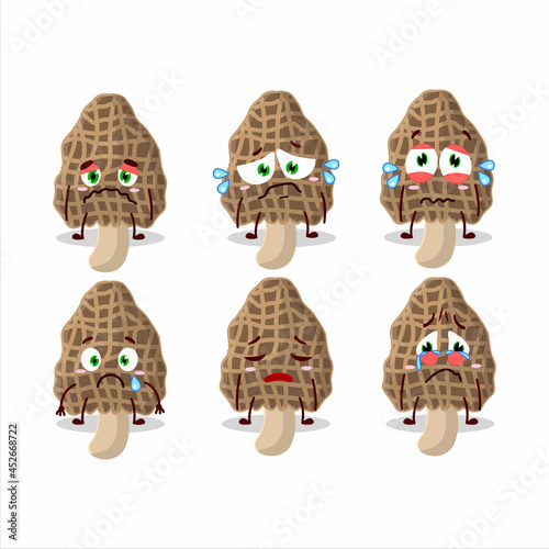 Morel cartoon in character with sad expression