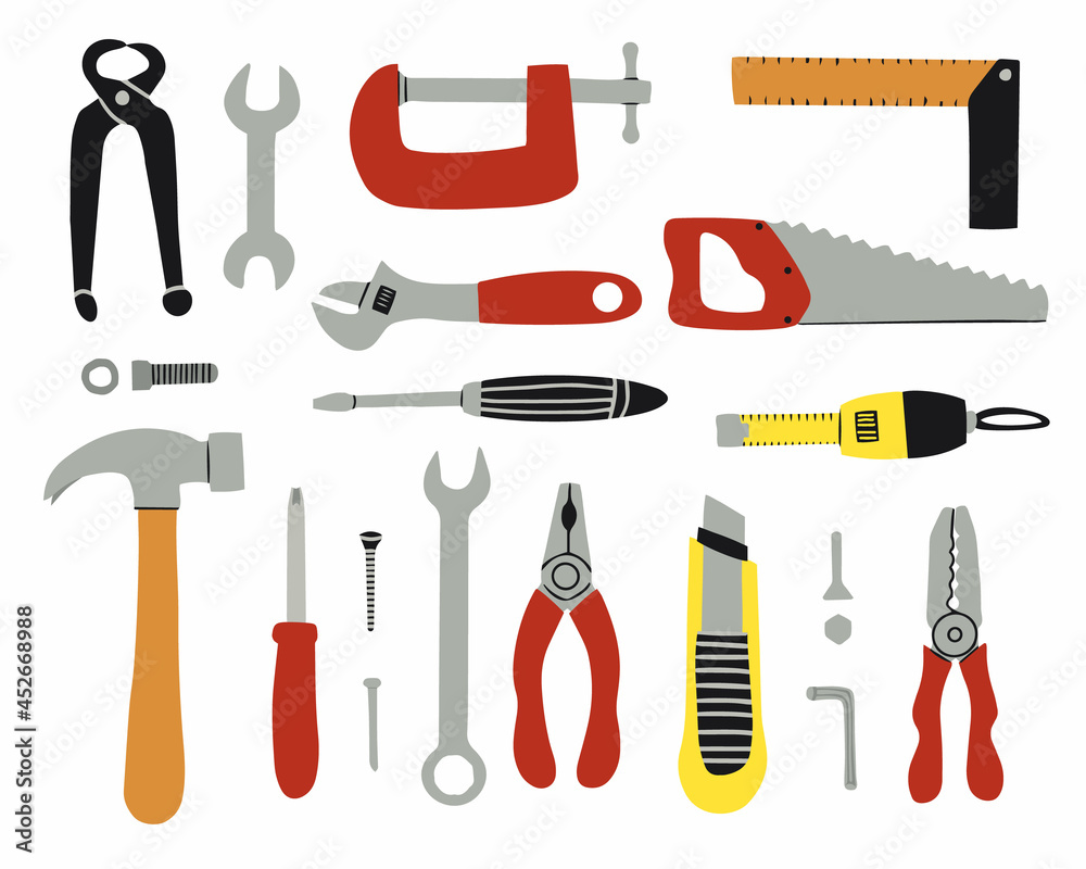 Set of tools for repair and construction. Vector flat elements for design Set of tools for repair and construction. Vector flat elements for design