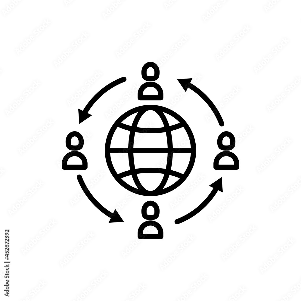 Immigration thin line icon, people moving around globe. Modern vector illustration. Immigration thin line icon, people moving around globe. Modern vector illustration.