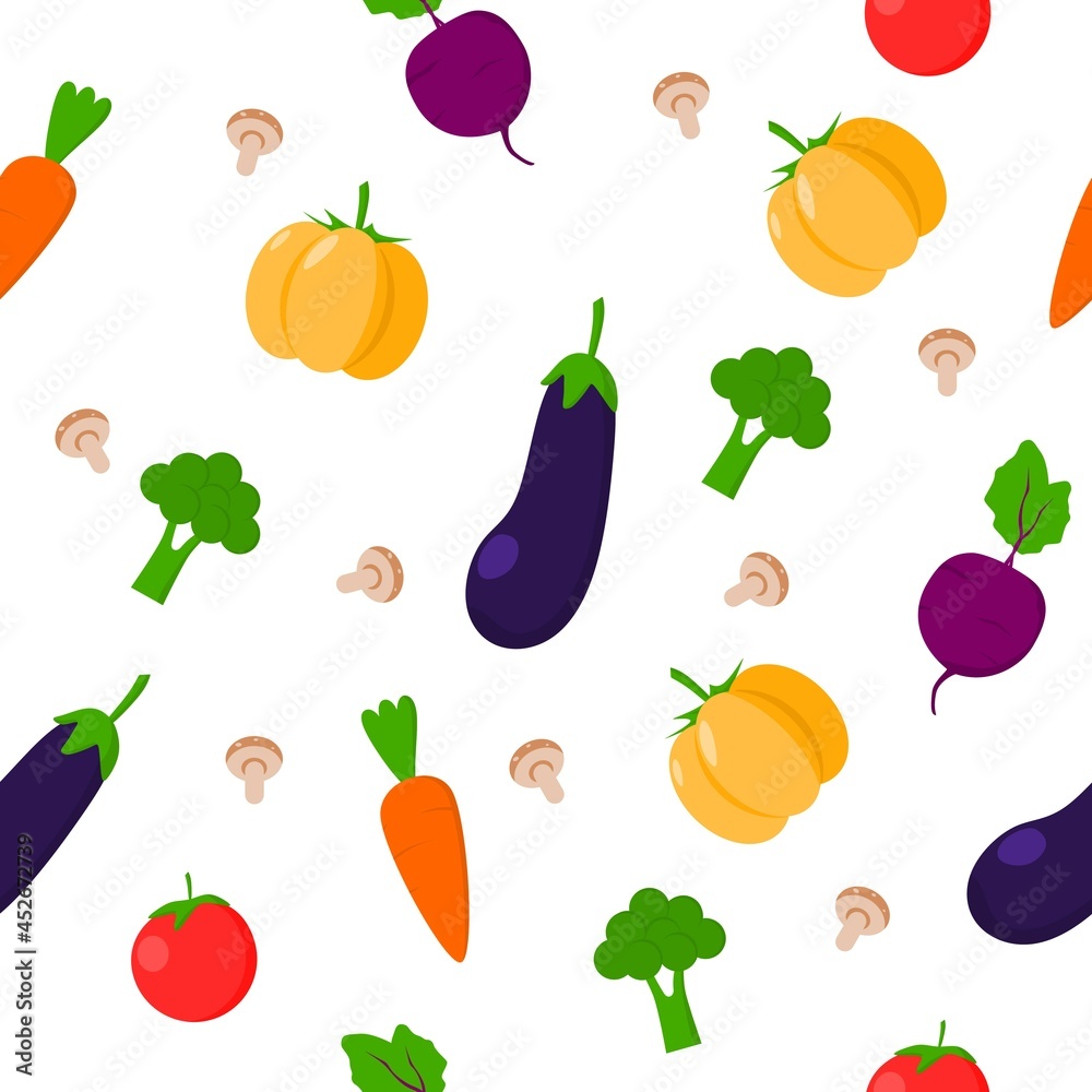 seamless pattern of vegetables with white background. World vegetarian day. Vector illustration. Use for wallpaper, fabric, textile, print packaging paper, background, cardboard. seamless pattern of vegetables with white background. World vegetarian day. Vector illustration. Use for wallpaper, fabric, textile, print packaging paper, background, cardboard.