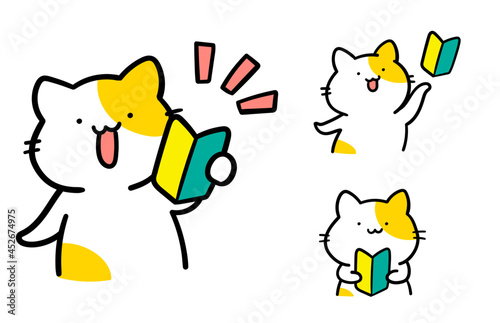 初心者マークを持つねこのキャラクターのイラストセット