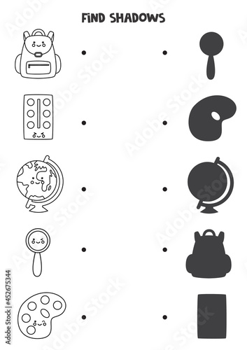 Wallpaper Mural Find the correct shadows of black and white school supplies. Logical puzzle for kids. Torontodigital.ca