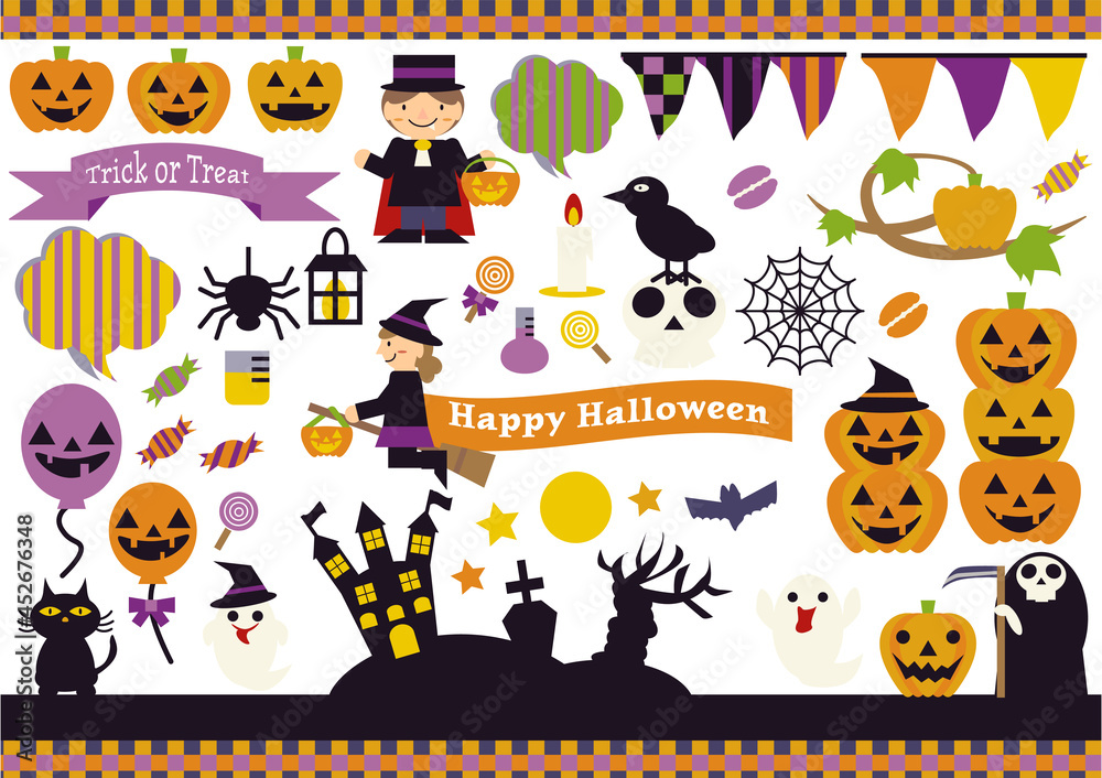 Fototapeta premium ハロウィンイラストの素材セット