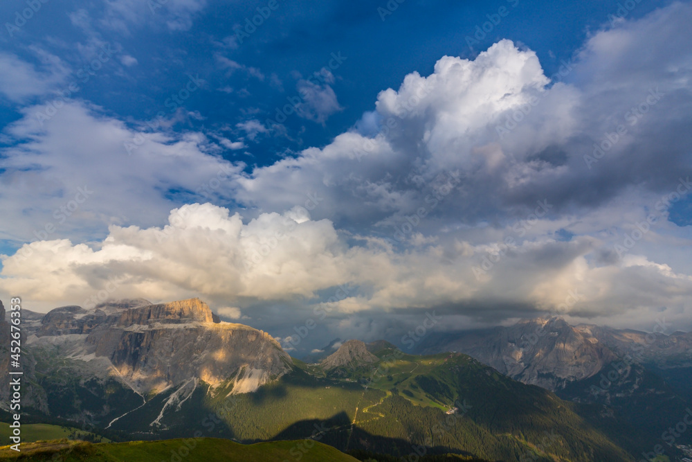 Fototapeta premium Dramatic sunset clouds in the Dolomite Mountains in summer