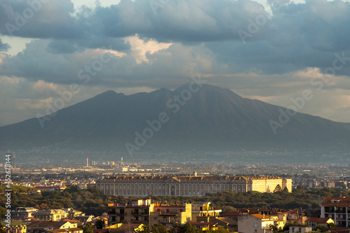 Italy. Caserta. View of Mount Vesuvius. The Royal Palace (Reggia di Caserta).