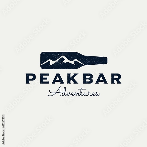 Peak bar logo, Illustration Bottles with mountain logo vector