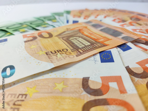 paper banknotes of the european unio, 100 и 50 euro banknotes photo
