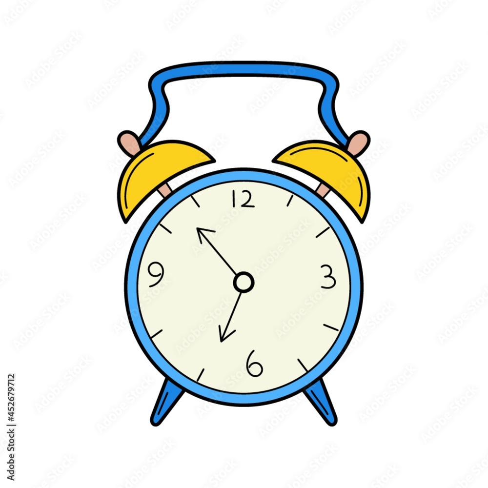 An antique alarm clock. Doodle style. Hand-drawn Colorful vector illustration. The design elements are isolated on a white background. An antique alarm clock. Doodle style. Hand-drawn Colorful vector illustration. The design elements are isolated on a white background.