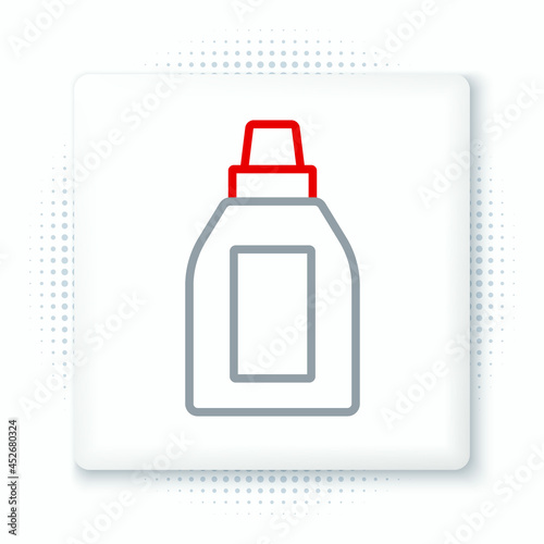 Line Plastic bottle for laundry detergent, bleach, dishwashing liquid or another cleaning agent icon isolated on white background. Colorful outline concept. Vector