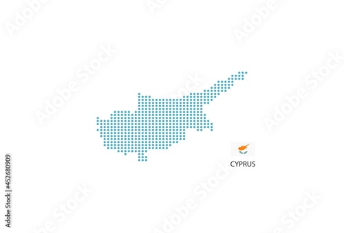 Cyprus map design blue circle, white background with Cyprus flag.