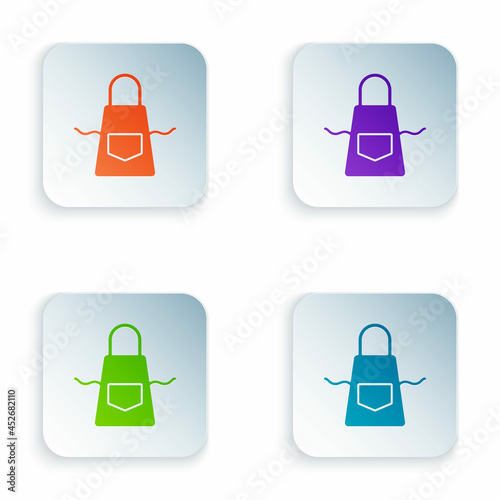 Color Kitchen apron icon isolated on white background. Chef uniform for cooking. Set colorful icons in square buttons. Vector
